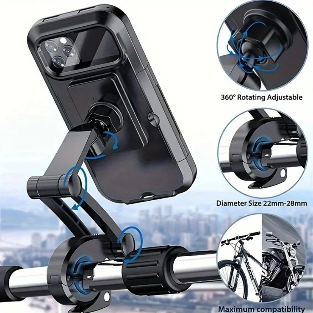 360°Rotating Waterproof Motorcycle Bike Mobile Phone Holder Universal Bicycle GPS Swivel Adjustable Mobile Phone Accessories