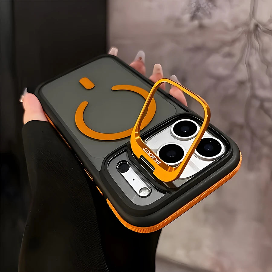Anti-Slip Magnetic Bracket Phone Case | Compatible with iPhone 17,16,15,14,13,12,11/Pro/Pro Max/Air/Plus and Galaxy S22,S23,S24,S25,S26 Ultra/FE/Plus Series | All-in-One Design with Wireless Charging + Shockproof + Built-in S