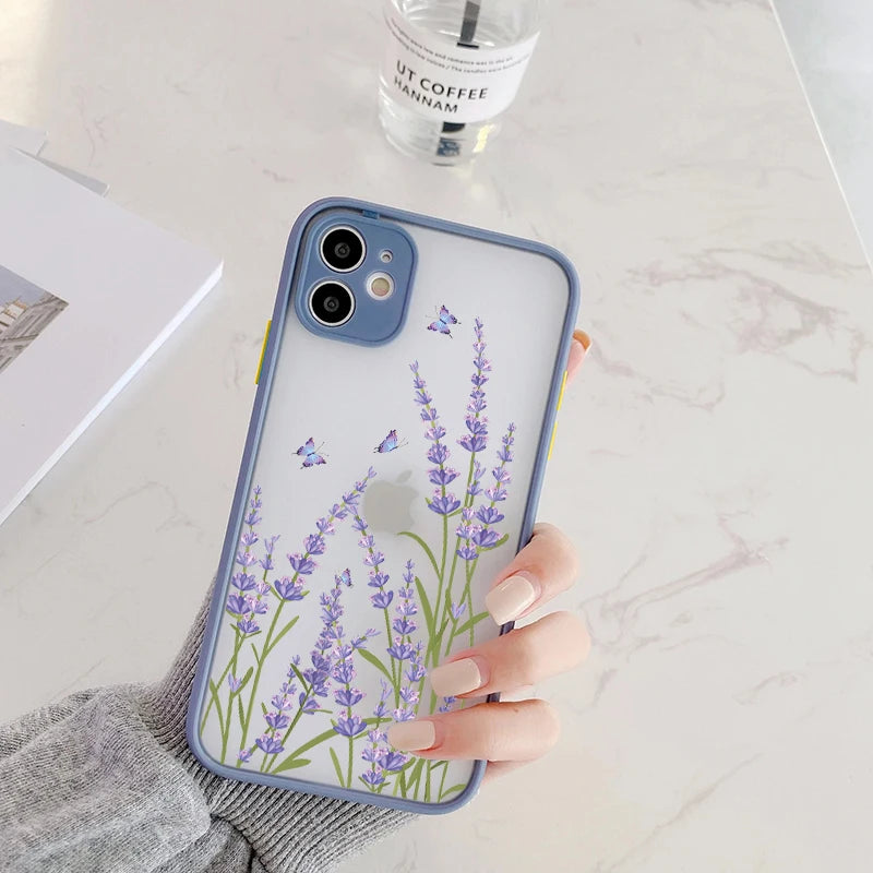 Painted Flower Phone Case For iPhone 15 13 14 12 11 Pro Max Mini 7 8 Plus SE Mini Shockproof Matte Hard Back Cover Shell Fundas