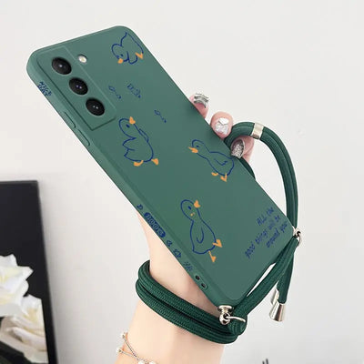 Happy Baby Duck Crossbody Lanyard Silicone Phone Case For Samsung Galaxy S23 S22 S21 S20 S10 S8 Plus Note 20 ultra 10 Plus Cover