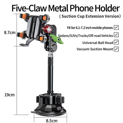 Universal Metal Car Phone Mount, 360° Rotation for Windshield/Dashboard, Suction Cup Holder for IPhone Samsung All Smartphones
