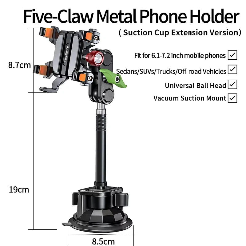 Universal Metal Car Phone Mount, 360° Rotation for Windshield/Dashboard, Suction Cup Holder for IPhone Samsung All Smartphones
