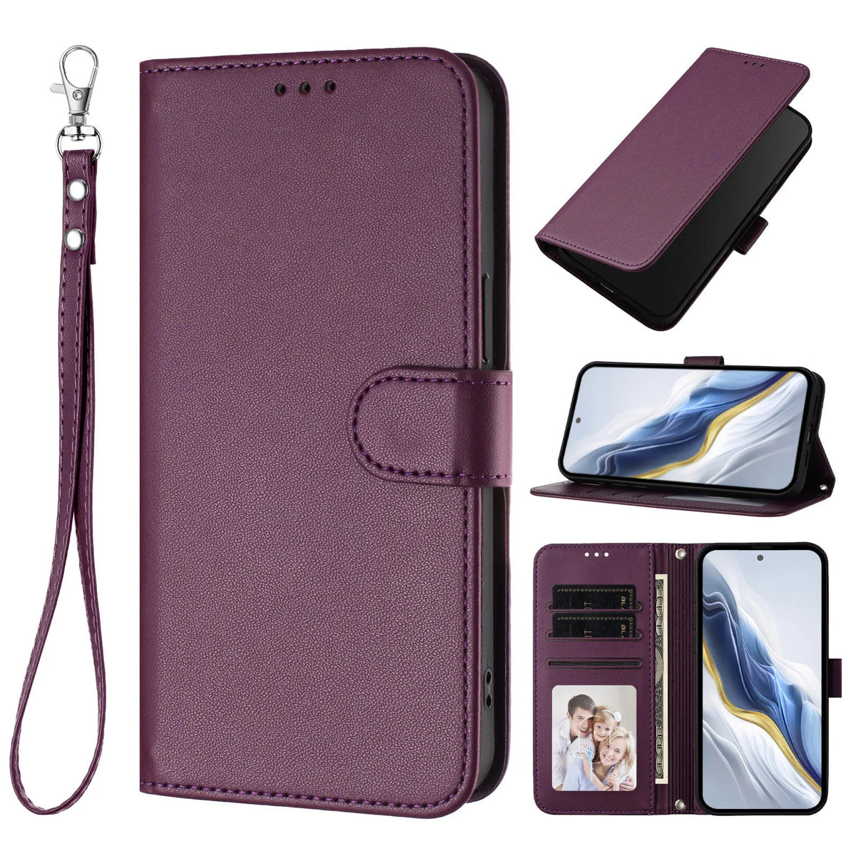 Solid Color Flip Wallet Leather Case For iPhone 17 13 14 15 16 12 Pro Max Air 16E 16 15 14 Plus 12 13 Mini Lanyard Back Cover