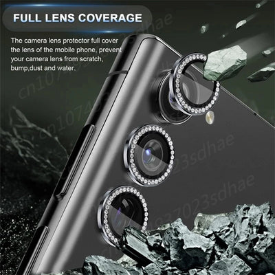 Bling 3D Diamond Metal Camera Ring Protector For Samsung Galaxy A55 A35 A54 A34 A15 5G Alloy Lens HD Tempered Glass Protect Cap