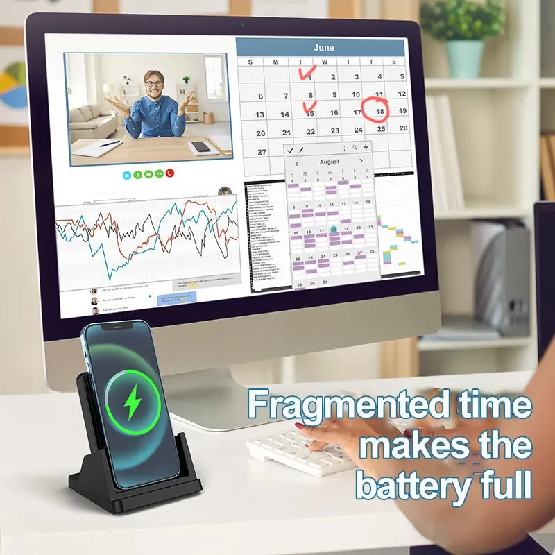 Fast Wireless Charger Pad + Holder for iPhone 17 15 14 13 12 11 Pro Max XR Samsung Galaxy Xiaomi Wireless Charging Dock Station