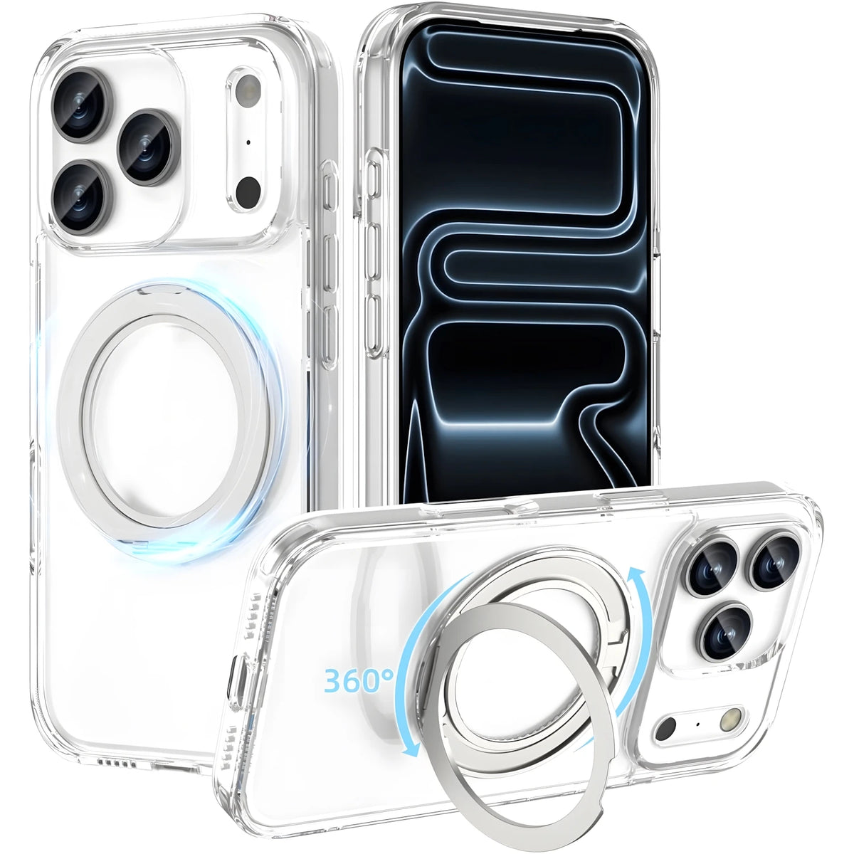 Magnetic Phone Case with 360° Rotating Ring Stand,Shockproof, Anti-Yellowing, Clear Case Crystal Clear to Show Original Color,Compatible with iPhone 17 Pro Max,16 Pro,15,14,13 Series,Perfect Gift with Wireless Charging Suppo