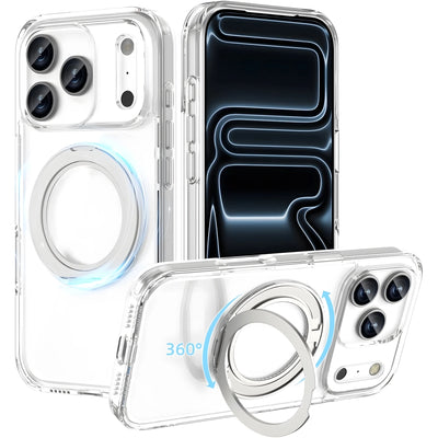 Magnetic Phone Case with 360° Rotating Ring Stand,Shockproof, Anti-Yellowing, Clear Case Crystal Clear to Show Original Color,Compatible with iPhone 17 Pro Max,16 Pro,15,14,13 Series,Perfect Gift with Wireless Charging Suppo
