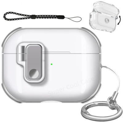 Earphone Case for AirPods Pro 3/Pro 2/4 with Secure Lock Soft TPU Transparent Protective Case with Lanyard for AirPods 4/Pro 3