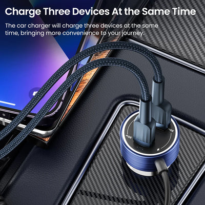 Toocki 60W USB Car Charger for Xiaomi Samsung LED Light PD QC3.0 Type C Fast Charging Charger with USB C Cable for iPhone 15 Pro