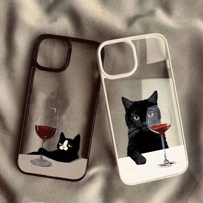 Cute Cat Goblet Drink Couple Case for iPhone 17 Air 16 15 14 13 12 11 Pro Max 17 16 15 Pro 16 14 Plus Luxuy Shockproof Y2K Cover