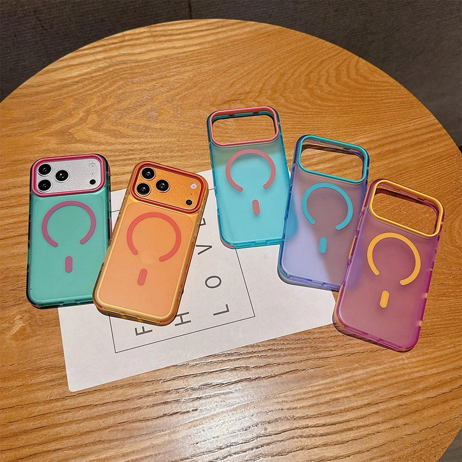 Dopamine Color Block Magnetic Phone Case for iPhone 17/17 Pro Max,16 Pro, 15 14, 13 Translucent Matte Full-Coverage Shockproof Cover with Raised Camera Protection, Compatible with MagSafe Wireless Charging