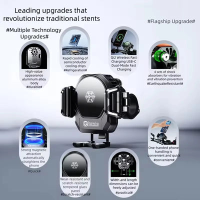 Motorcycle Phone Holder with Cooling Fan 15W Qi Wireless Charging 36W USB-C Fast Charge Anti-Vibration Aluminum Bike Mount