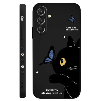 Cat Butterfly Phone Case For Samsung Galaxy S25 S24 S23 S22 S21 S20 S10  Ultra Plus FE Note 20 Ultra 10 Plus Cover