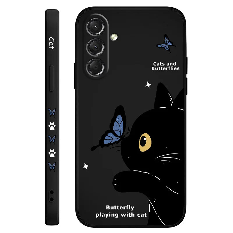 Cat Butterfly Phone Case For Samsung Galaxy S25 S24 S23 S22 S21 S20 S10  Ultra Plus FE Note 20 Ultra 10 Plus Cover