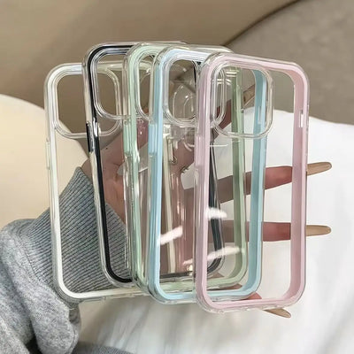 Luxury Candy Color Frame Clear Back Phone Case For iPhone 18 17 16 15 14 13 12 Pro Max 11 16PLUS Acrylic Shockproof Bumper Cover