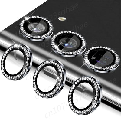 Bling 3D Diamond Metal Camera Ring Protector For Samsung Galaxy A55 A35 A54 A34 A15 5G Alloy Lens HD Tempered Glass Protect Cap