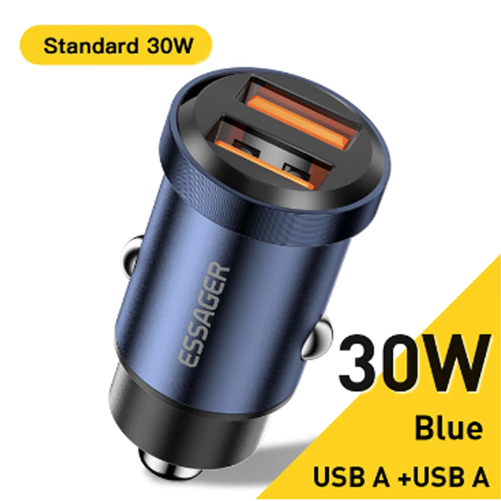 Essager 30W Car Charger QC 4.0 and QC 3.0 for Xiaomi Huawei Supercharge SCP Samsung AFC PD Fast Charging for IP USB C Phone Char