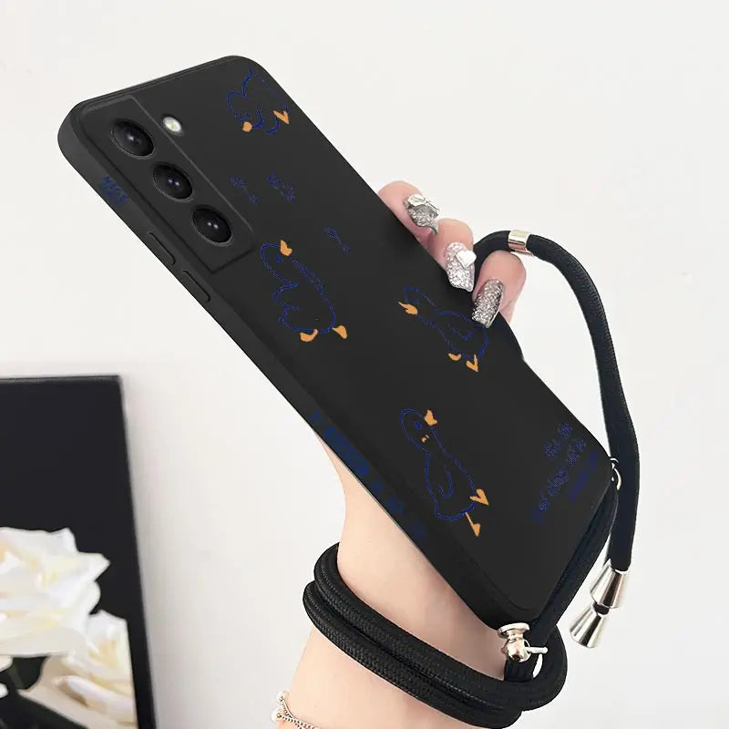 Happy Baby Duck Crossbody Lanyard Silicone Phone Case For Samsung Galaxy S23 S22 S21 S20 S10 S8 Plus Note 20 ultra 10 Plus Cover