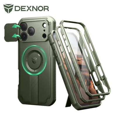 DEXNOR For iPhone 17 Pro Max Case with Camera Cover & Adjustable Kickstand Compatible With MagSafe Shockproof Magnetic Protective Cover