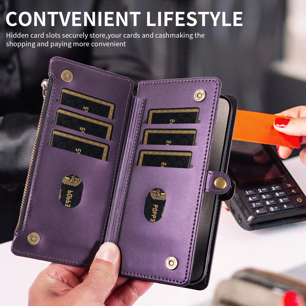 Flip Cover Protective Case for Redmi Note 8/9/10/11/12/13/14/15Pro with Multiple Card Slots, Crossbody Strap, Wallet Phone Case, Zipper Coin Pocket, Stand, Faux Leather Protective Cover