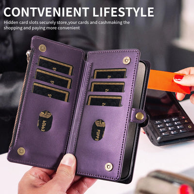 Flip Cover Protective Case for Redmi Note 8/9/10/11/12/13/14/15Pro with Multiple Card Slots, Crossbody Strap, Wallet Phone Case, Zipper Coin Pocket, Stand, Faux Leather Protective Cover