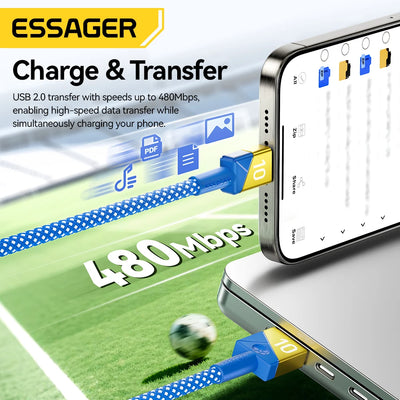 ESSAGER 100W 7A USB C to USB C Cable Fast Charging Wire for iPhone 17/16/15/14 pro Max MacBook iPad Laptop -Football Team Colors
