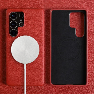 For Magsafe Case Samsung Galaxy S26 Ultra S25FE S23Plus S23Ultra S24 Premium Genuine Leather Cover Magnetic Cases Full Coverage