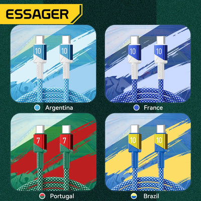 ESSAGER 100W 7A USB C to USB C Cable Fast Charging Wire for iPhone 17/16/15/14 pro Max MacBook iPad Laptop -Football Team Colors