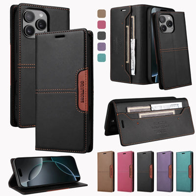 Magnetic Leather Case For iPhone 16 15 14 13 12 11 17 18 Pro Max 18Pro 15 Plus 17e 16e SE3 Business Flip Wallet Card Slot Cover