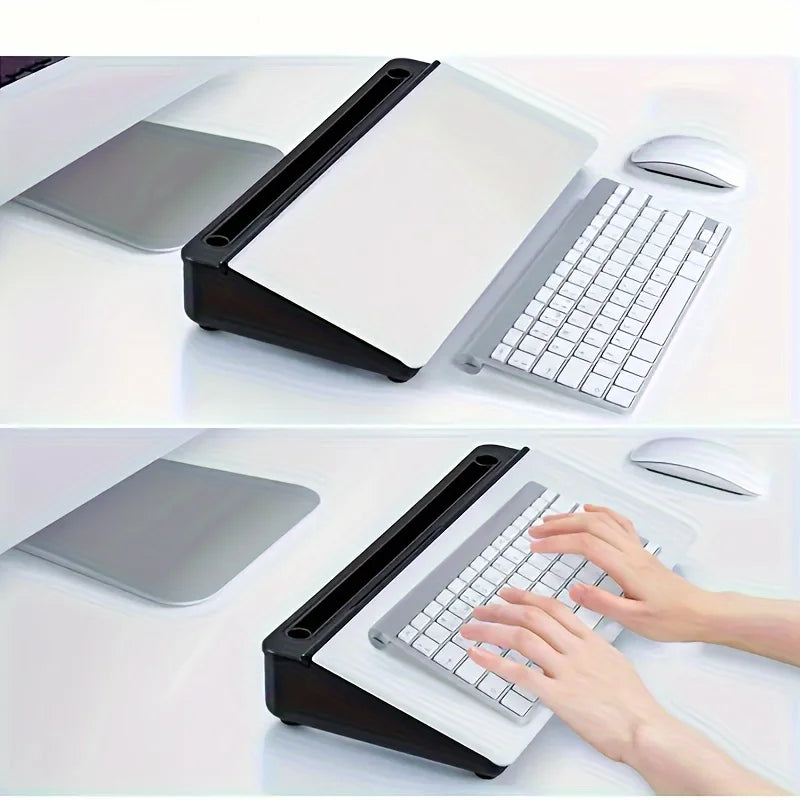 Sleek Compact Glass Desk Whiteboard with Built-in Storage, Modern Tempered Glass Desktop Organizer & Keyboard Holder, Efficient