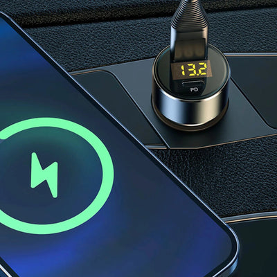 Car Charger Dual USB 18W PD Quick Charge LED Voltmeter Display Aluminum Alloy 12V-24V Fast Charging Adapter for Phone Tablet GPS