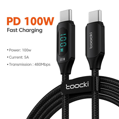 Toocki Type C to Type C Cable 100W PD Fast Charging Charger USB C to USB C Display Cable For iPhone Samsung Huawei OPPO ViVO