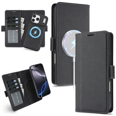 2-in-1 Detachable Leather Wallet Case for iPhone 18 17 16 15 14 13 12 Pro Max 17e 16e Magnetic Luxury Business Protective Cover