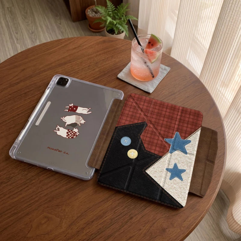 Cute Retro Cat Tablet Case For iPad Pro 11 12.9 13 A16 M2 M4 M3 M5 Shell 8.3 9.7 10.2 5/6/7/8/9/10/11th MINI Air 3 4 5 6 7 Cover