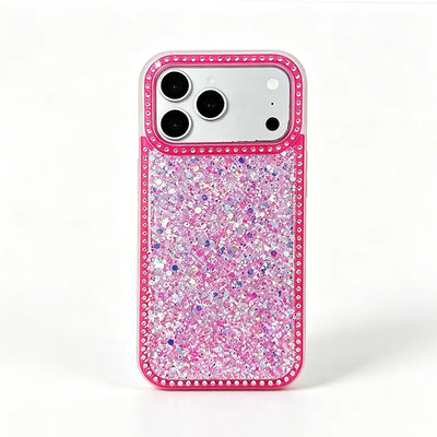 Luxury Dense Colorful Glitter Rhinestone Trim Phone Case, High Shine Glam Sparkling Crystal Decor Protective Cover Compatible with iPhone 11 12 13 14 15 16 17 Series