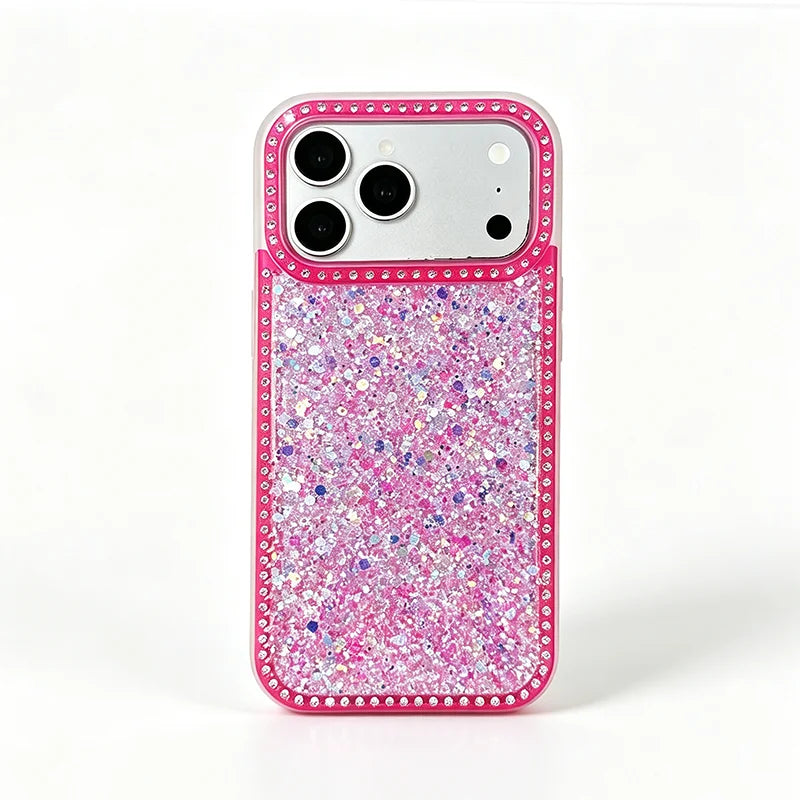 Luxury Dense Colorful Glitter Rhinestone Trim Phone Case, High Shine Glam Sparkling Crystal Decor Protective Cover Compatible with iPhone 11 12 13 14 15 16 17 Series
