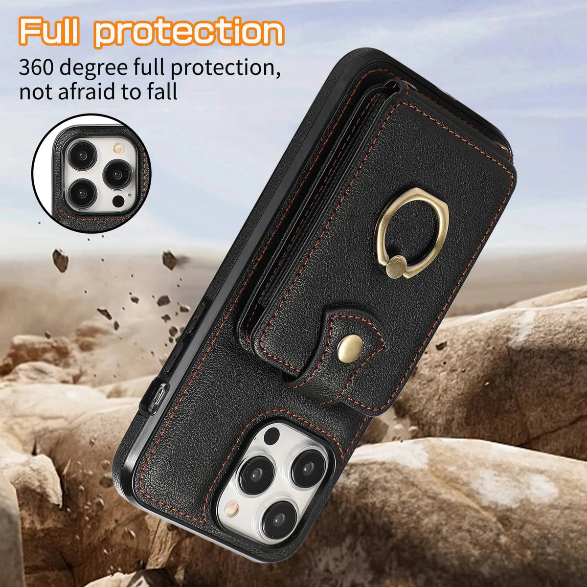 For iPhone 16/15/14 Pro Max 16 15 14 Plus Case Wallet with Card Holder, 360°Rotation Finger Ring Holder Kickstand, RFID Blocking