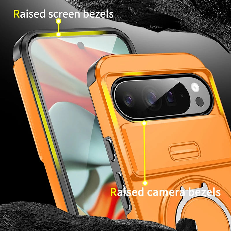 Armor Magnetic Ring Bracket Case For Google Pixel 11 10 9 Pro XL 10Pro For Pixel 9A 8A 7 Pixel 10 11 Pro Slide Lens Protect Case