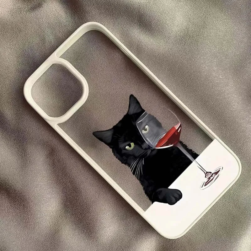 Cute Cat Goblet Drink Couple Case for iPhone 17 Air 16 15 14 13 12 11 Pro Max 17 16 15 Pro 16 14 Plus Luxuy Shockproof Y2K Cover