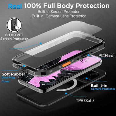 IP68 Waterproof Magnetic Case For iPhone 18 17 16e 16 15 14 13 Air Pro Max Protector Full Body Protective Dustproof Phone Case