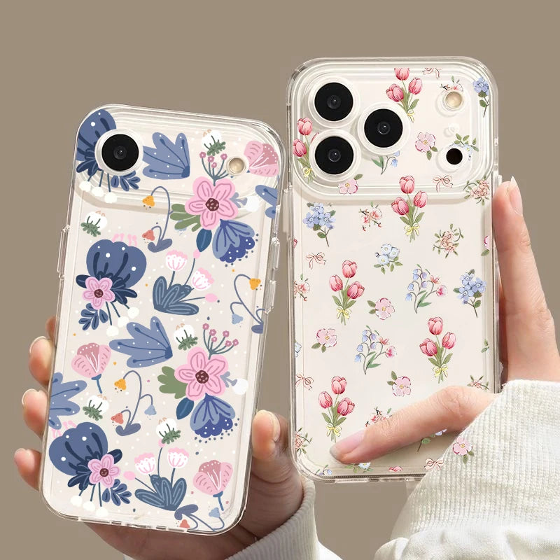 Art Flower Clear Phone Case For iPhone 17 16 15 11 12 14 13 Pro Max Mini X XS XR 7 Plus 17E Shockproof Transparent Cover Fundas