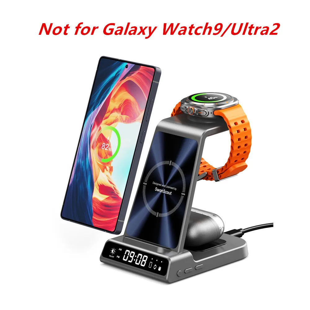 SwanScout C01 Charging Station for Samsung S25 S24 Ultra S23 Z Flip Z Fold Wireless Charger for Galaxy Watch 8 7 for Buds 3 Pro