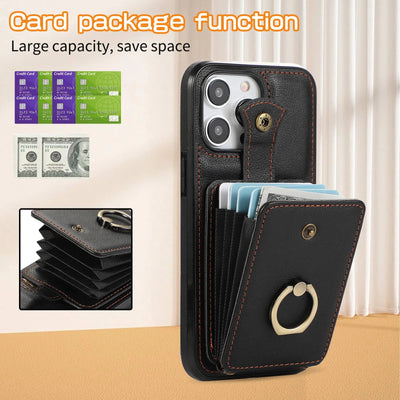 For iPhone 16/15/14 Pro Max 16 15 14 Plus Case Wallet with Card Holder, 360°Rotation Finger Ring Holder Kickstand, RFID Blocking