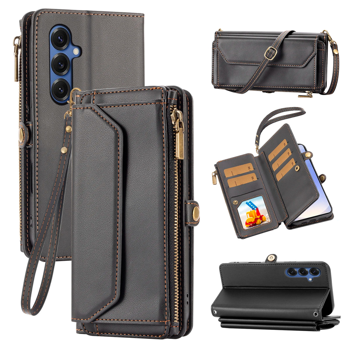 Wallet Protective Case for Samsung S26/S25/S24/S23/S22/S21 Ultra Cross-Shoulder Strap Protective Cover with Multiple Card Slots for Coins Faux Leather Phone Case
