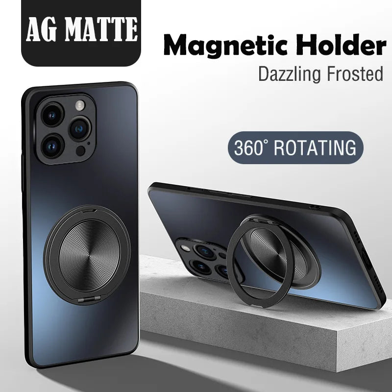 For iPhone 17 Air 16 16E 15 14 13 12 11 Pro Max Plus Mini Hard Case Matte Kickstand Ring Magnetic Back Cover Phone Shell Fundas