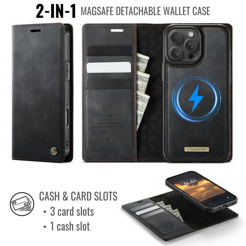 Magnetic Flip Leather Phone Case for iPhone 17 Pro Max 17E Air 16 Plus 15 14 13 12 11 Wireless Charging Wallet Cards Cover Coque