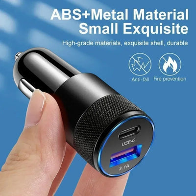 USB C Fast Car Charger,12W 3.1A PD Type C Car Adapter 2 Port USB C Car Plug