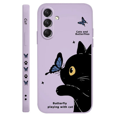 Cat Butterfly Phone Case For Samsung Galaxy S25 S24 S23 S22 S21 S20 S10  Ultra Plus FE Note 20 Ultra 10 Plus Cover