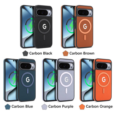 High End Carbon Fiber Texture Leather Phone Case For Google Pixel 10 9 ProXL 10A 9A For MagSafe Wireless Charger Anti-Drop Cover
