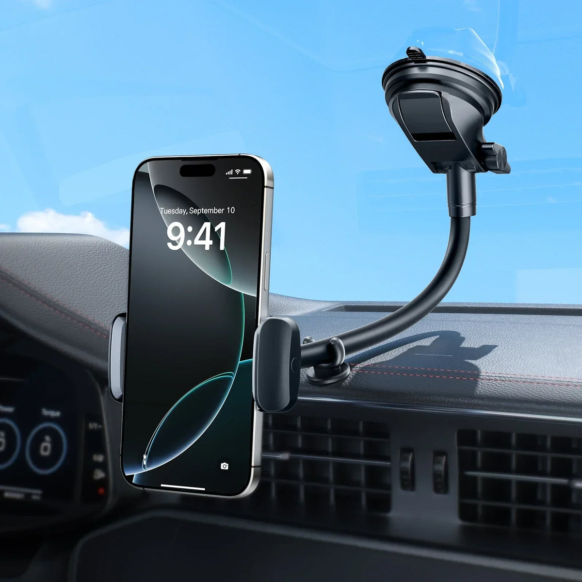 Eary Car Phone Mount Dashboard Windshield Holder With Strong Suction Cup Adjustable Arm 360°Rotation Car Bracket for All Phones